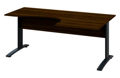 CEK 27 - 187 stůl kancelářský, rohový, pravý, kovová podnož černá, deska 25 mm, široký 1800 mm, ořech královský